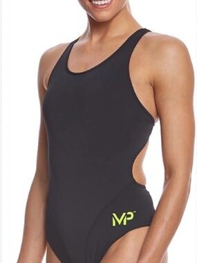 MP Women's Navy Blue One-Piece Racing Swimsuit with Neon Logo